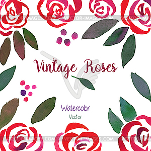 Invitarion card with watercolor vintage roses - vector clipart