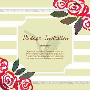 Invitarion card with watercolor vintage roses - vector clipart