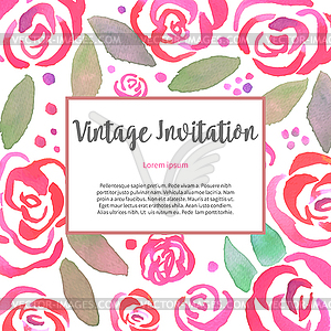 Invitarion card with watercolor vintage roses - vector clipart / vector image