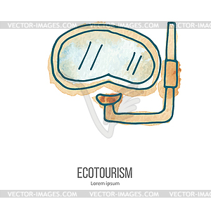 Ecotourism doodle on watercolor texture - color vector clipart