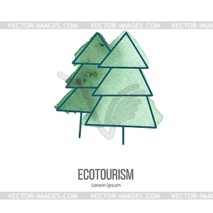 Ecotourism doodle on watercolor texture - vector clipart / vector image