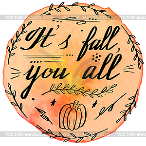 Autumn watercolor banner with hand lettering - color vector clipart