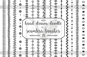 15 Hand drawn doodle seamless brushes  - vector image