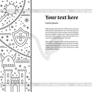 Flyer, poster template with medieval line icons - vector clip art