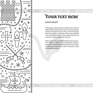 Flyer, poster template with medieval line icons - vector clipart