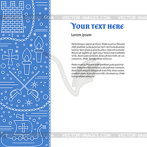 Flyer, poster template with medieval line icons - royalty-free vector image