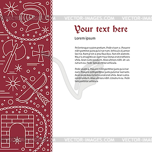 Flyer, poster template with medieval line icons - vector clip art