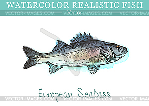 Ручная роспись акварели съедобных рыб. дизайн - векторный рисунок