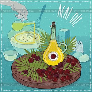 Acai oil used for cooking - vector image