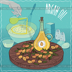 Argan oil used for cooking - vector clipart