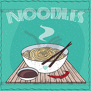 Asian noodles Ramen or Udon in bowl - vector image