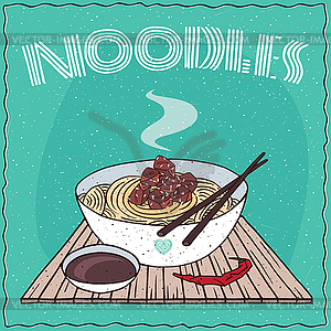 Asian noodles Ramen or Udon with beef - vector image