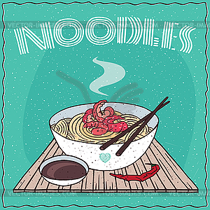 Asian noodles Ramen or Udon with shrimp - vector clip art