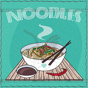 Asian noodles Ramen or Udon with vegetables - vector clipart