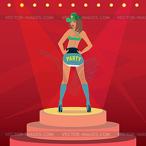 Attractive girl in sexy outfit dancing on stage - vector clipart