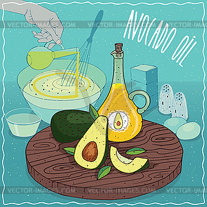 Avocado oil used for cooking - vector clip art