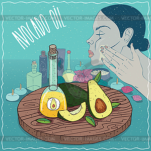 Avocado oil used for skin care - vector image