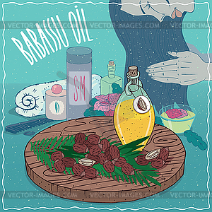 Babassu oil used for hair care - vector clipart