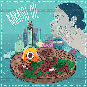 Babassu oil used for skin care - vector clip art