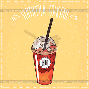 Berry lemonade in transparent plastic cup - vector clipart