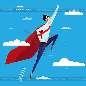 Superhero businessman flying in sky - vector image