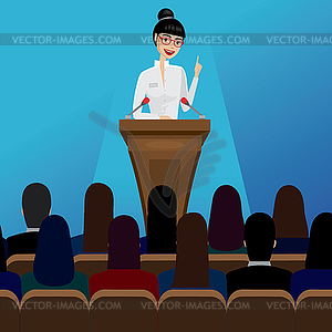 Business woman public speaker on conference - vector image