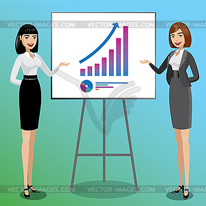 Business women showing graphics - vector clipart