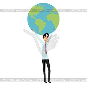 Businessman holding globe overhead - vector image