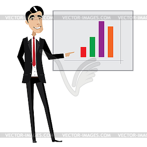 Business man pointing at chart - vector clipart