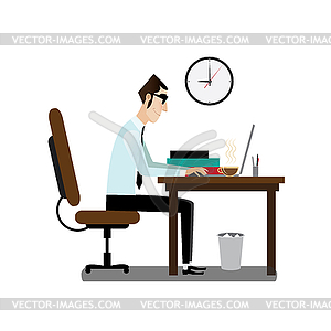 Office man sitting at working desk - vector clipart