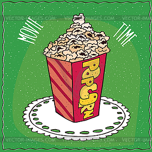 Cardboard box with heap of popcorn - vector clipart