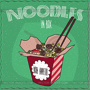 Chinese traditional noodles with beef - vector clip art