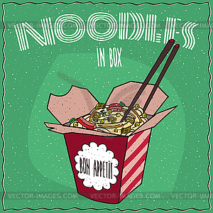 Chinese traditional noodles with vegetables - vector image