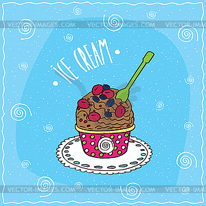 Chocolate scoop of ice cream in cup - vector image