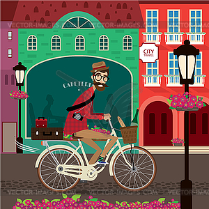 City travel by bicycle - vector image