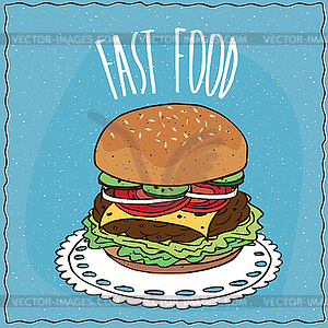 Classic cheeseburger in handmade cartoon style - vector image