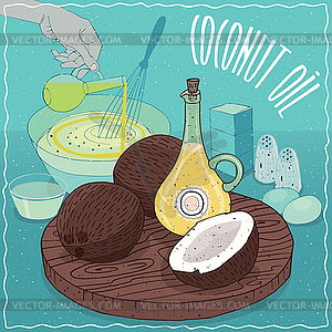 Coconut oil used for cooking - vector clip art