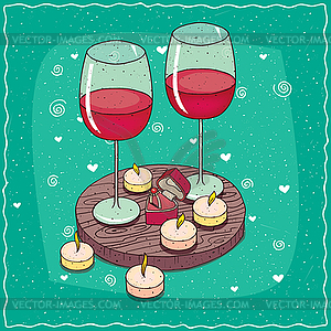 Composition with red wine and engagement ring - royalty-free vector image