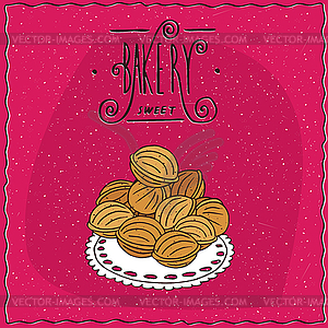 Cookies in form of walnuts on lacy napkin - vector image