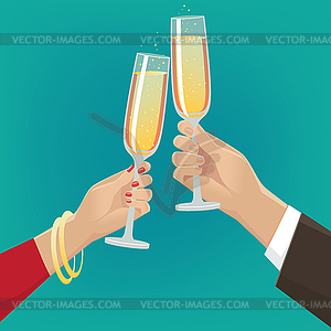 Couple clink glasses - vector image