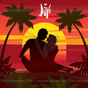 Love at sunset - vector clipart