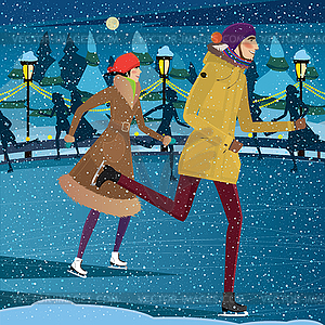 Night at ice rink - vector image