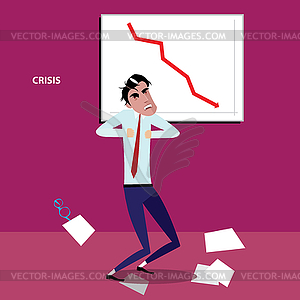 Angry businessman with negative graph - vector clipart