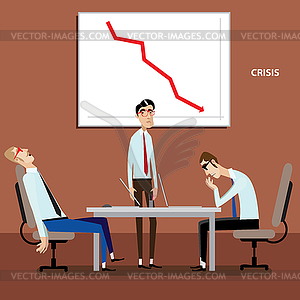 Предприниматели на встрече с отрицательным графиком - клипарт в векторе
