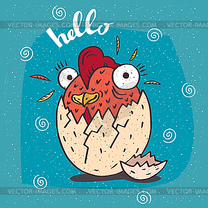 Cute little cock or rooster hatched of an egg - vector image