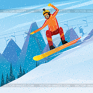 Descent of mountain on snowboard - vector clip art