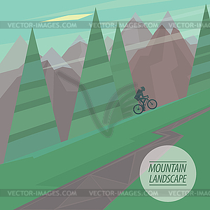 Flat mountain landscape with steep slopes, trees an - vector image