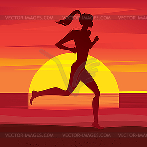 Girl trains at sunset - vector image