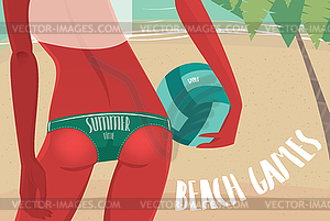 Sexy girl in bikini with volleyball ball - vector EPS clipart