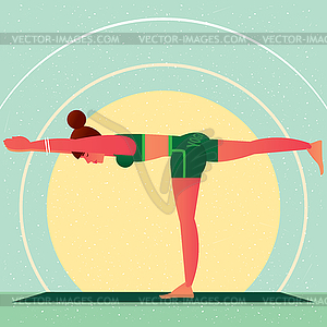 Girl in Yoga Warrior Pose or Virabhadrasana - vector clip art